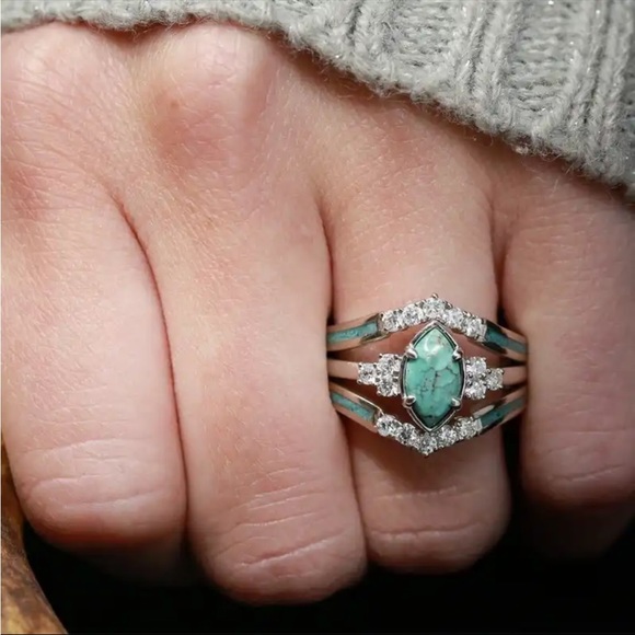 New 3pcs/set  Turquoise   Exquisite Moissanite Anniversary Party Ring - Picture 2 of 16